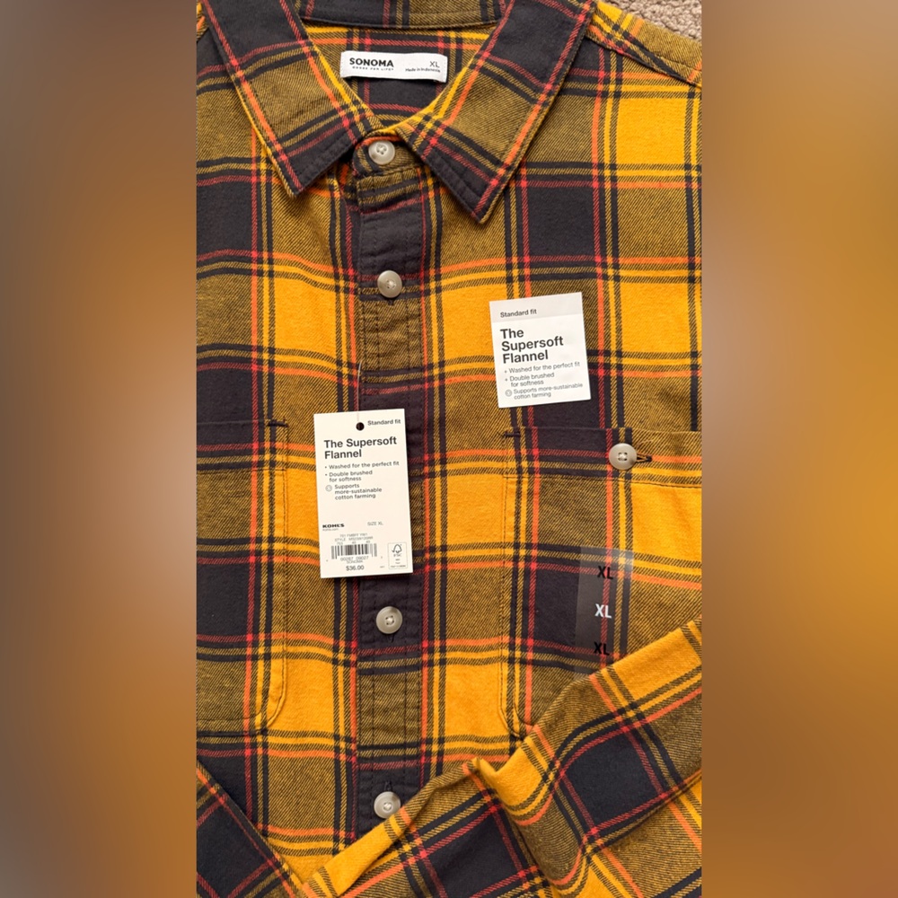 Sonoma Yellow and Black Plaid Men's Shirt